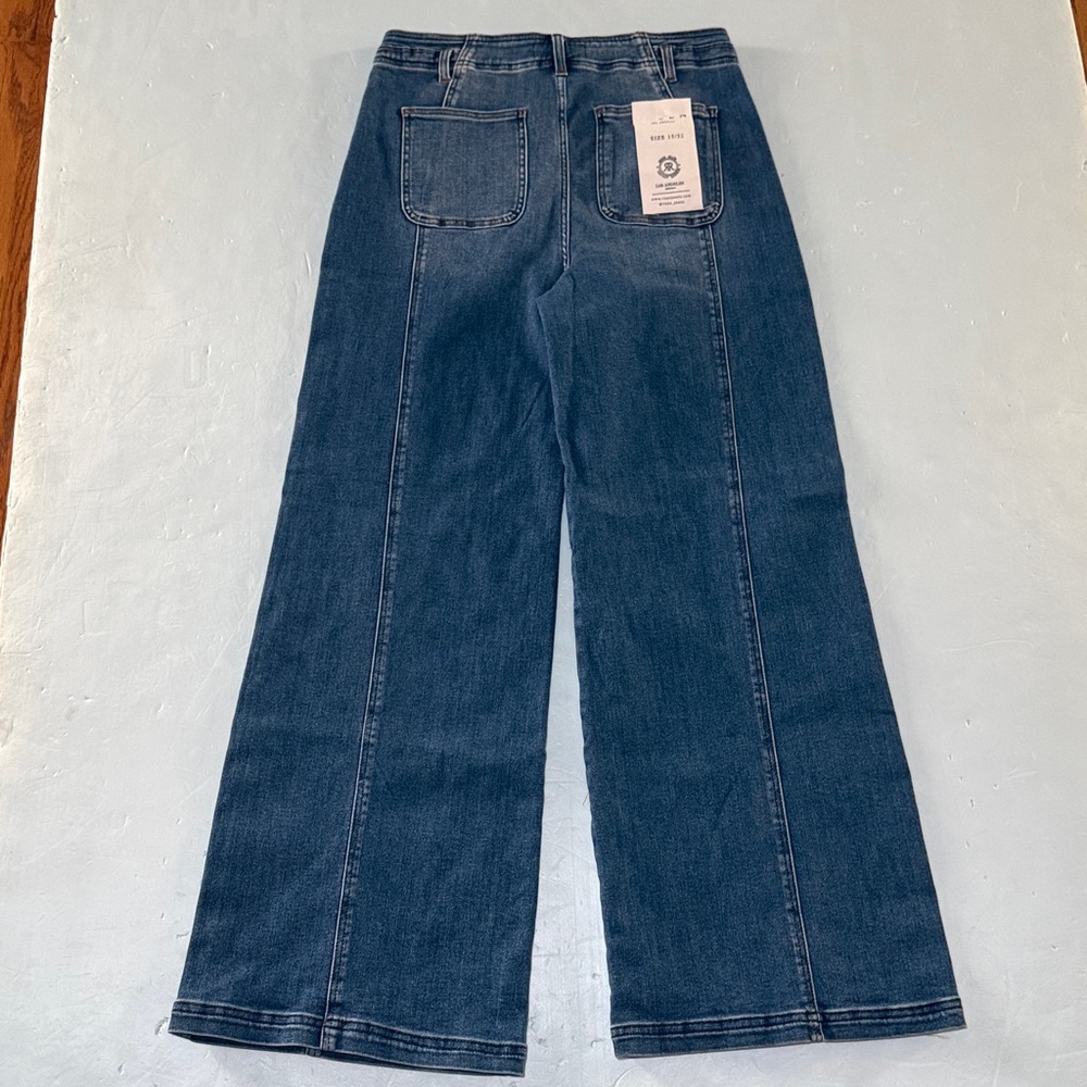 RISEN Wide Leg Jeans Sz XL 15 / 32 PW21536 High Rise Flare Pintuck Front NEW - Picture 4 of 16